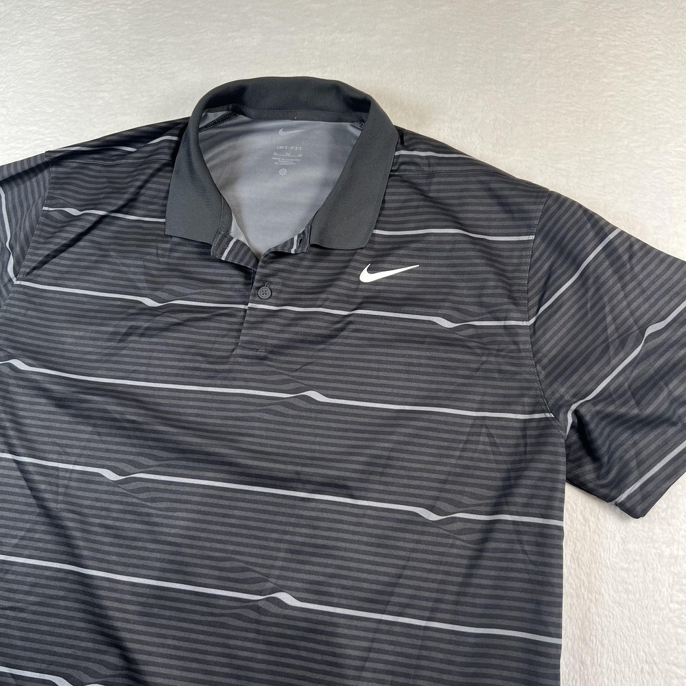 Nike Polo Shirt Mens XL Gray Stripe Dri-Fit Golf Performance Jersey Stretch